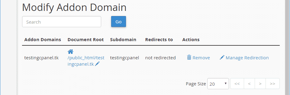 Modify Addon Domain Settings