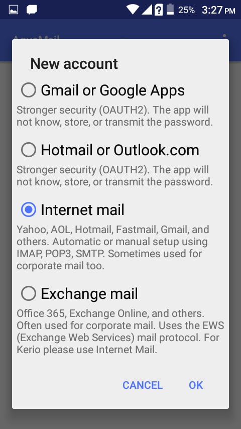 Select Internet Mail Option