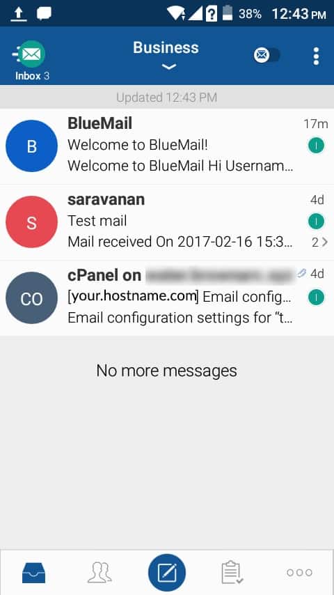 BlueMail Inbox with Email