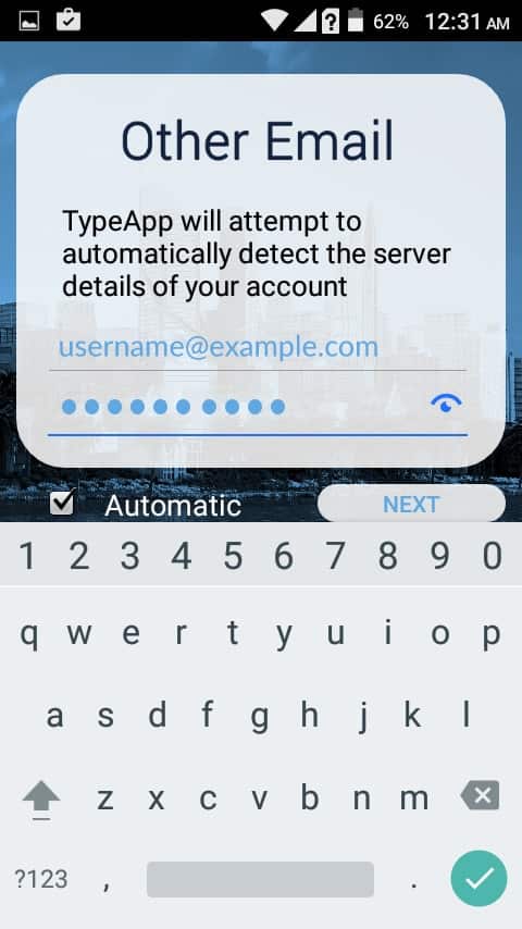Enter Username and Password on TypeApp