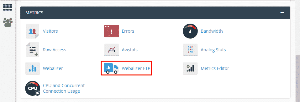 Select Webalizer FTP in Metrics