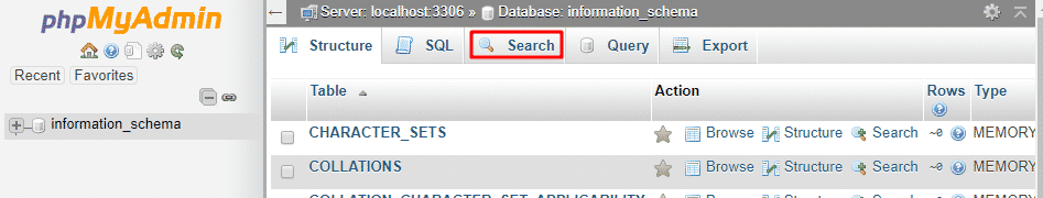 Select the search option