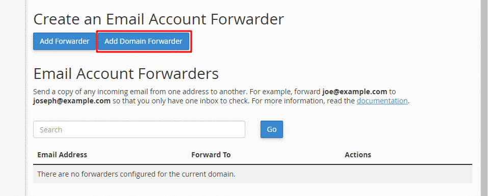 Click Add Domain Forwarder button.