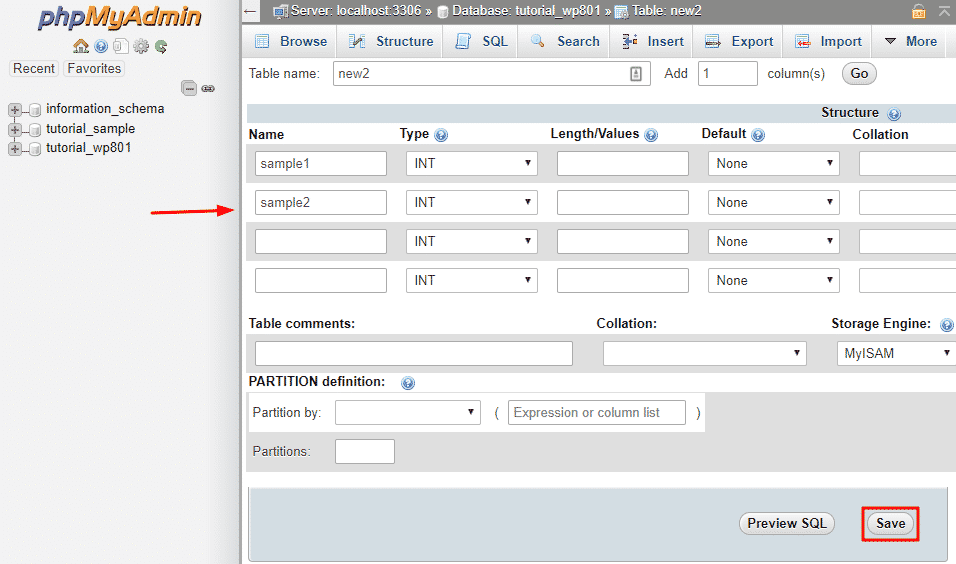 Fill the table filed details and select the necessary options