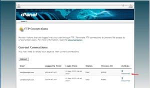 The list of FTP connections can be displayed under Current Connections.