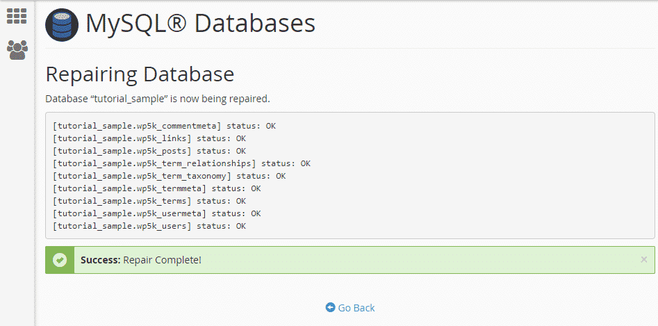 Now the Database will be repaired