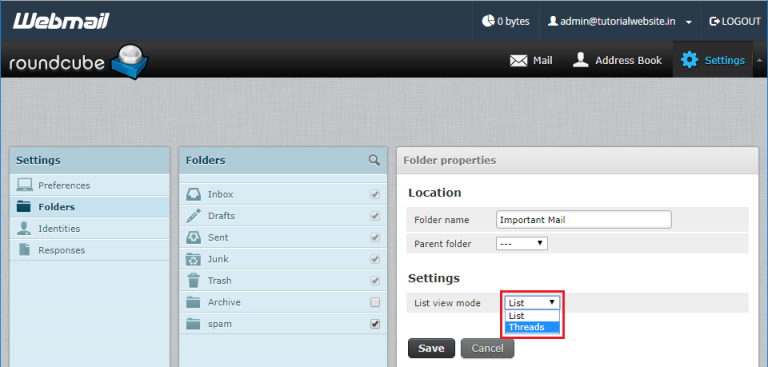 How to Create a Folder in RoundCube Groupware in cPanel