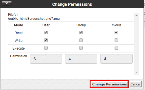 Set the permission and click change permission