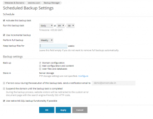 tic Scheduled Backup settings