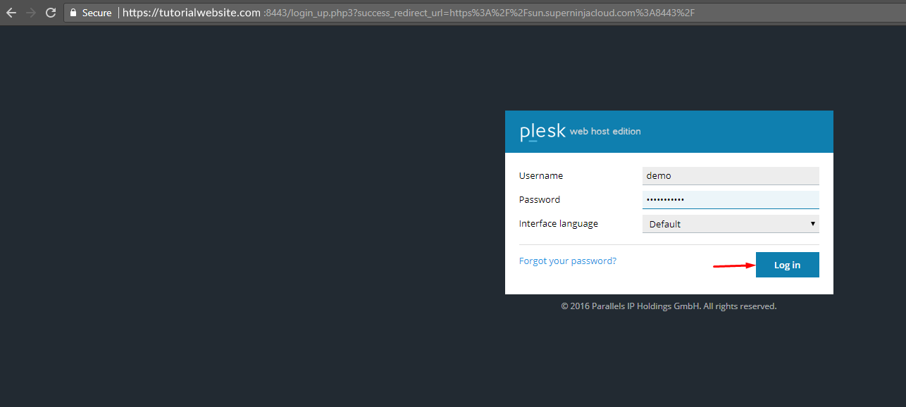 adres URL nazwy użytkownika panelu sterowania Plesk