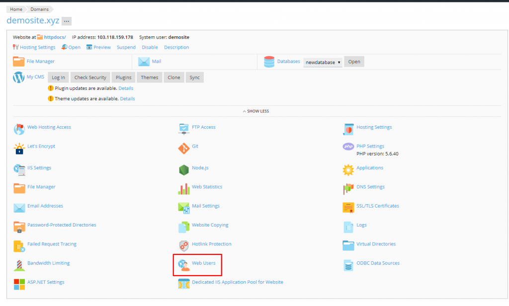select the option web users